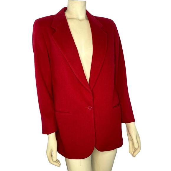 VTG L.L. Bean Blazer Red Wool/ cashmere USA Made One Button Boxy Academia size 6 - Picture 1 of 12